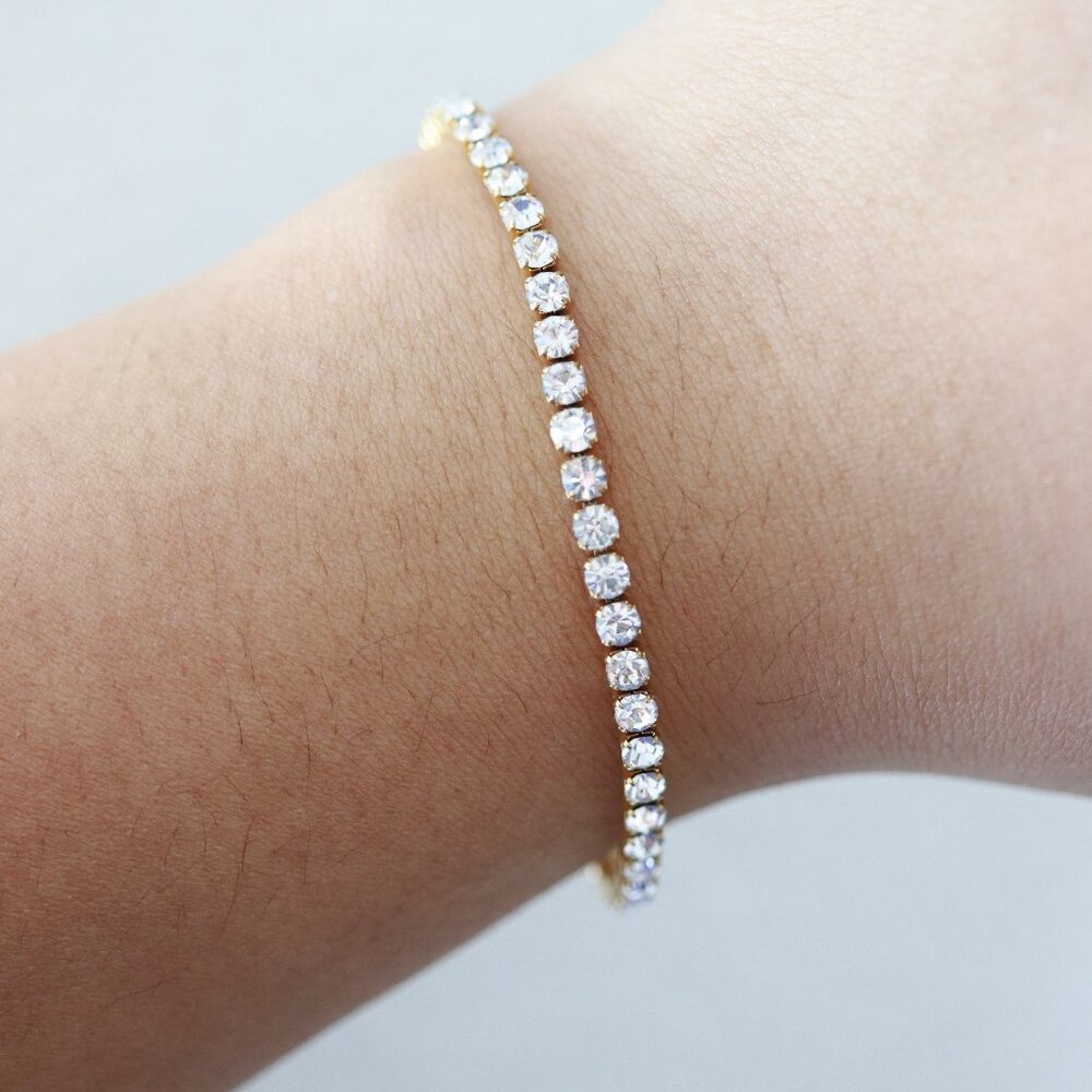 Clear CZ Diamond Tennis Chain Bracelet 18k Gold Plated Stainless Steel